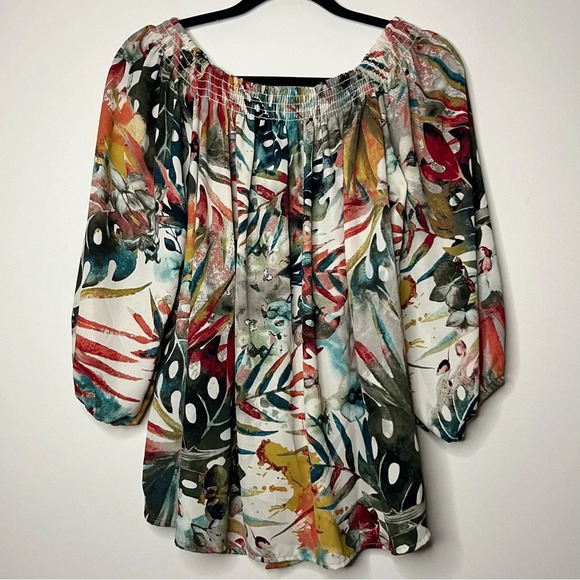 Ariella Tops - ARIELLA Boho Floral Colorful Lightweight Breezy Flowy Off Shoulder Top Blouse